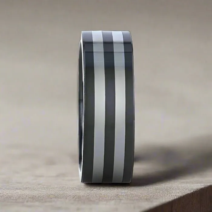 DIPLO | Ceramic Ring, Tungsten Inlay, Flat Polished Edges