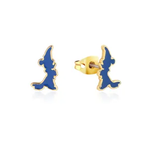 Disney Fantasia Gold Plated Sorcerer's Mickey Enamel Silhoutte 15mm Stud Earrings