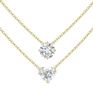 Double Row Multishape Solitaires (  Heart) Diamond Layered Necklace