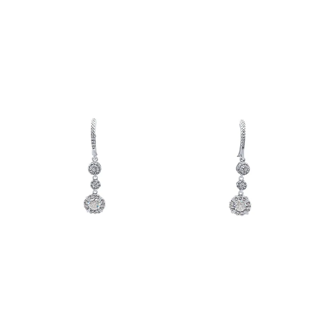 Drop Hoop Earrings with Cubic Zirconia in Sterling Silver