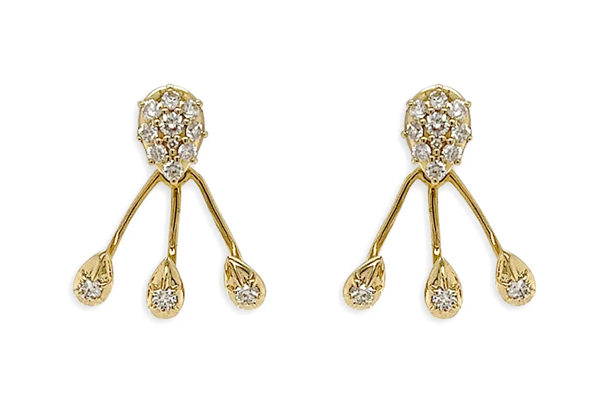 Earrings 14kt Gold Triple Jacket Pear Shape & Diamonds