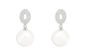 Earrings 18kt Gold Outline Diamonds Ovals & Pearls Drop