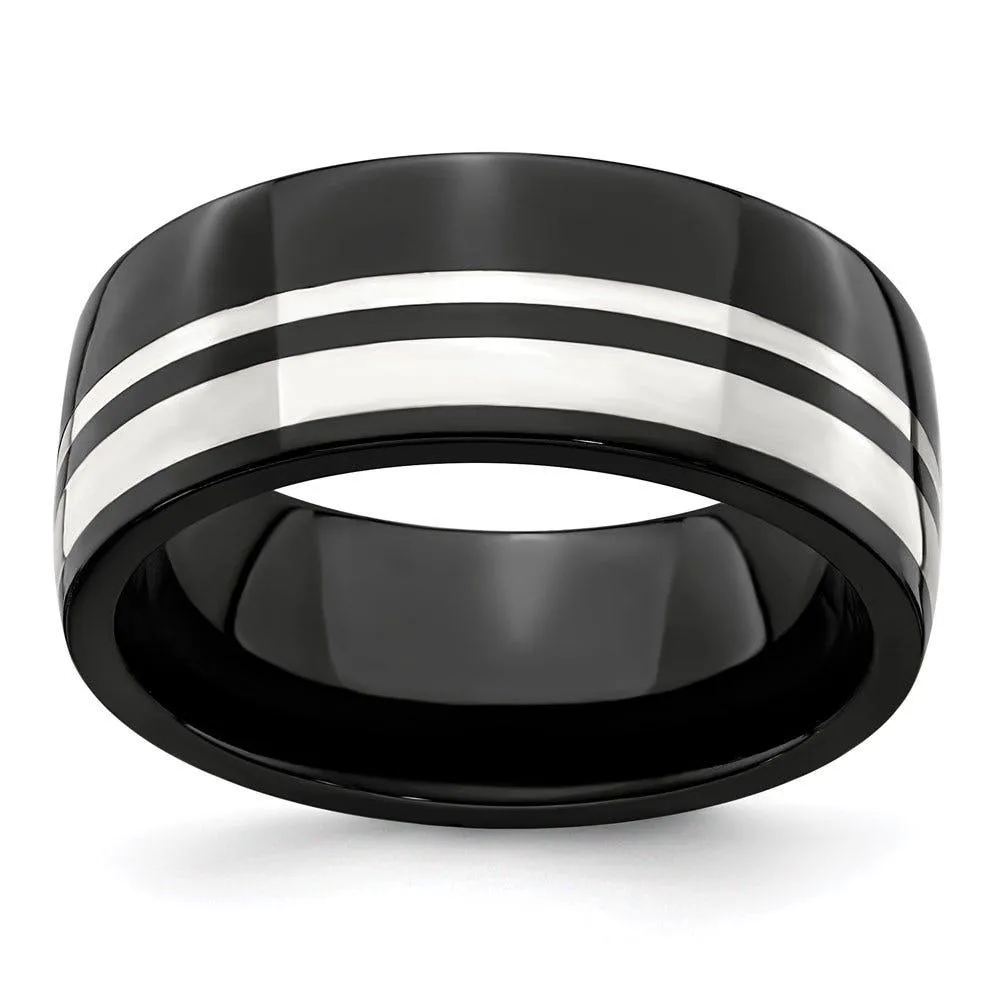 Edward Mirell Black Ti & Sterling Silver 9mm Polished Band