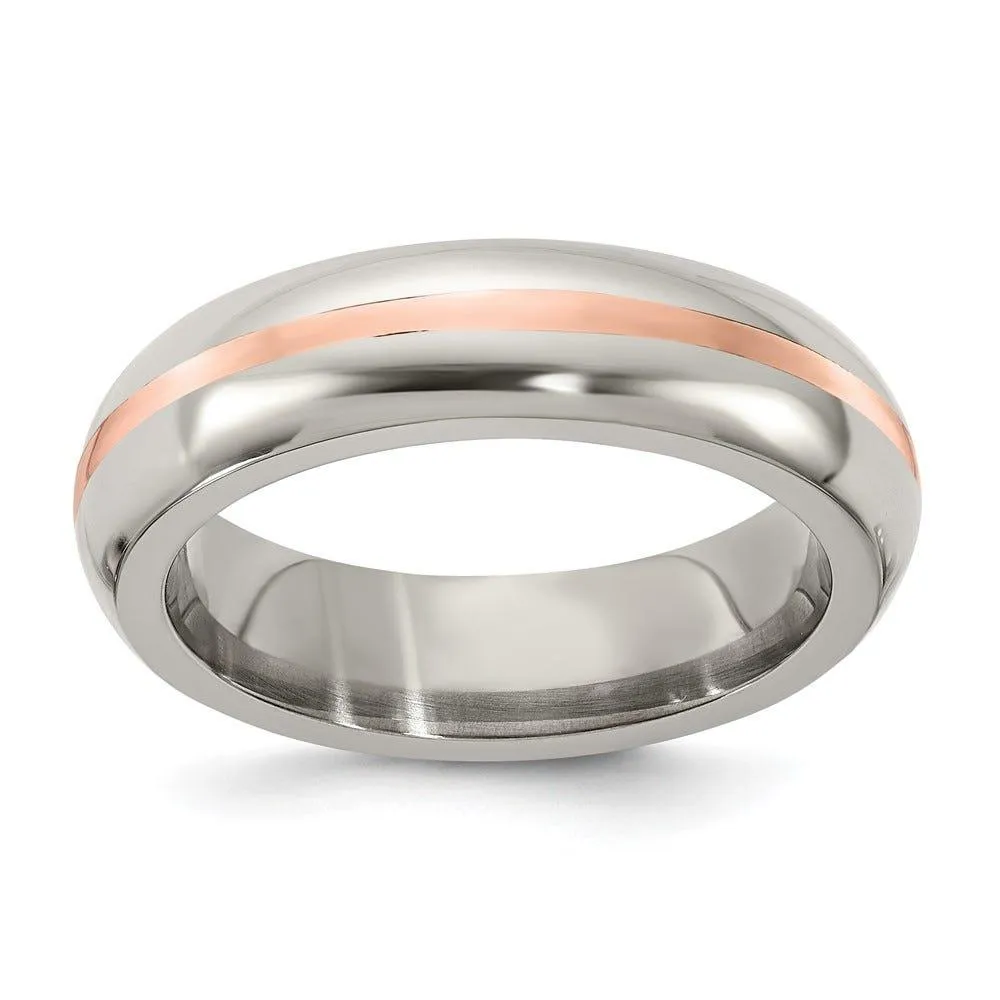 Edward Mirell Titanium and 14K Rose Gold Inlay Brushed 6mm Band