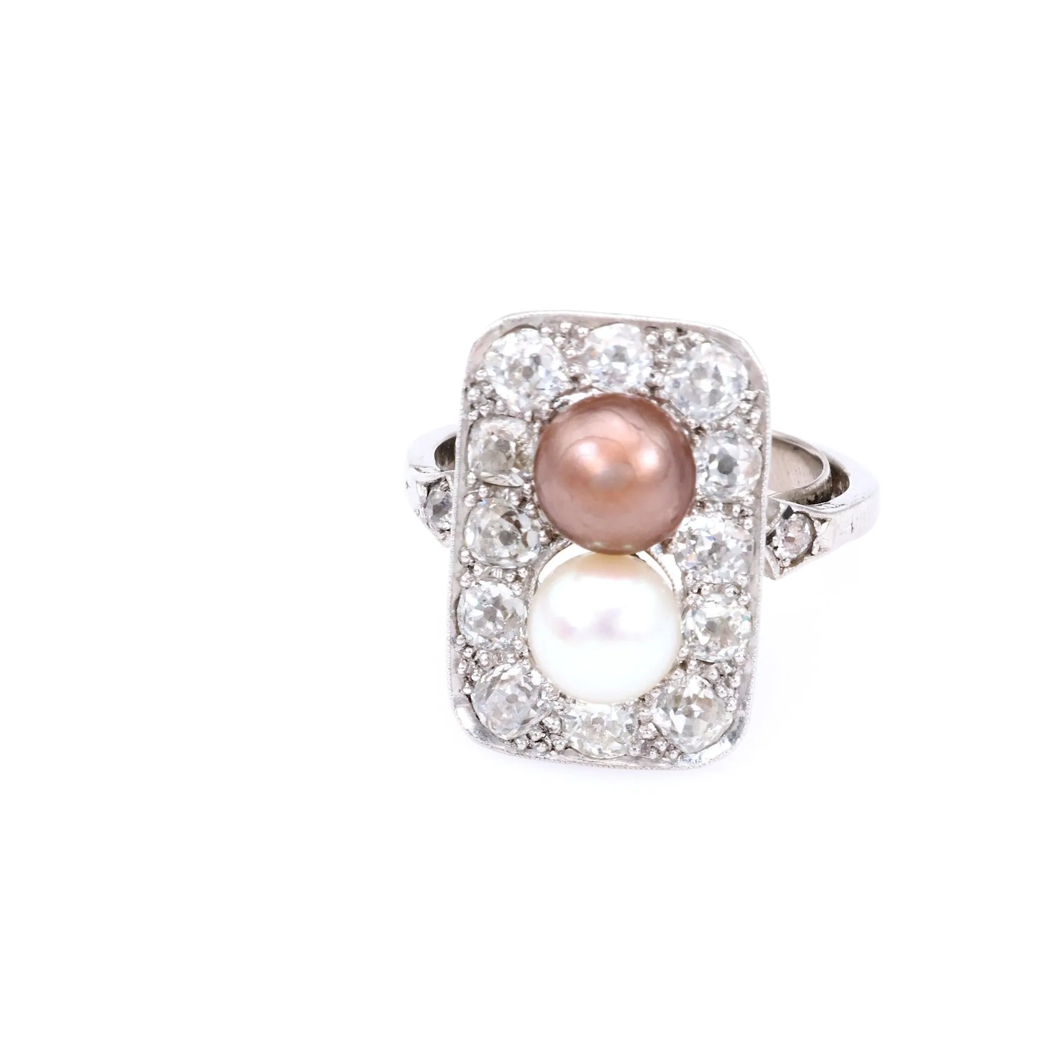 Edwardian Pearl and Diamond Platinum Ring.