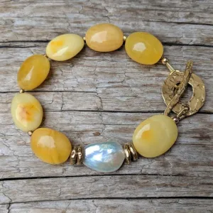 Egg Yolk Baltic Amber & Pearl Bracelet