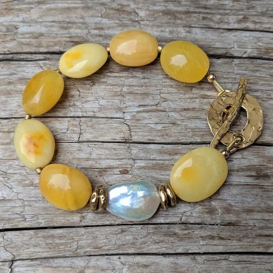 Egg Yolk Baltic Amber & Pearl Bracelet