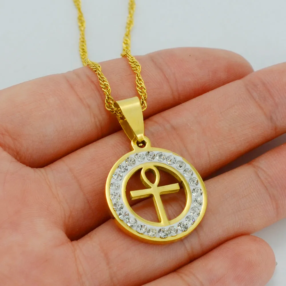 Egyptian Ankh Cross Necklace Gold Color