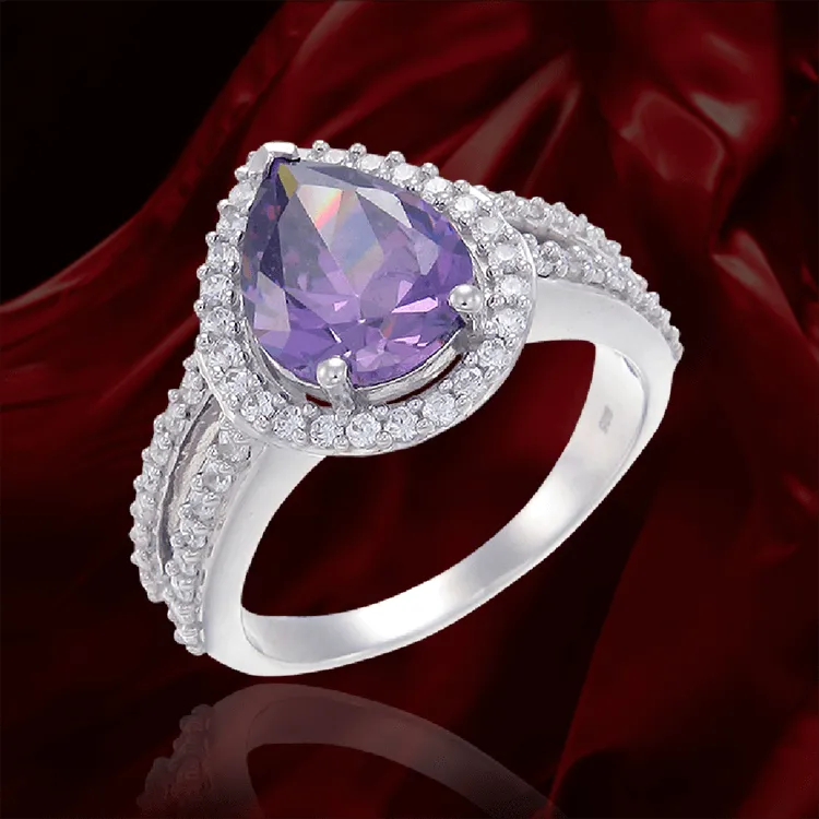 Elegant Delicate Amethyst Ring with Halo