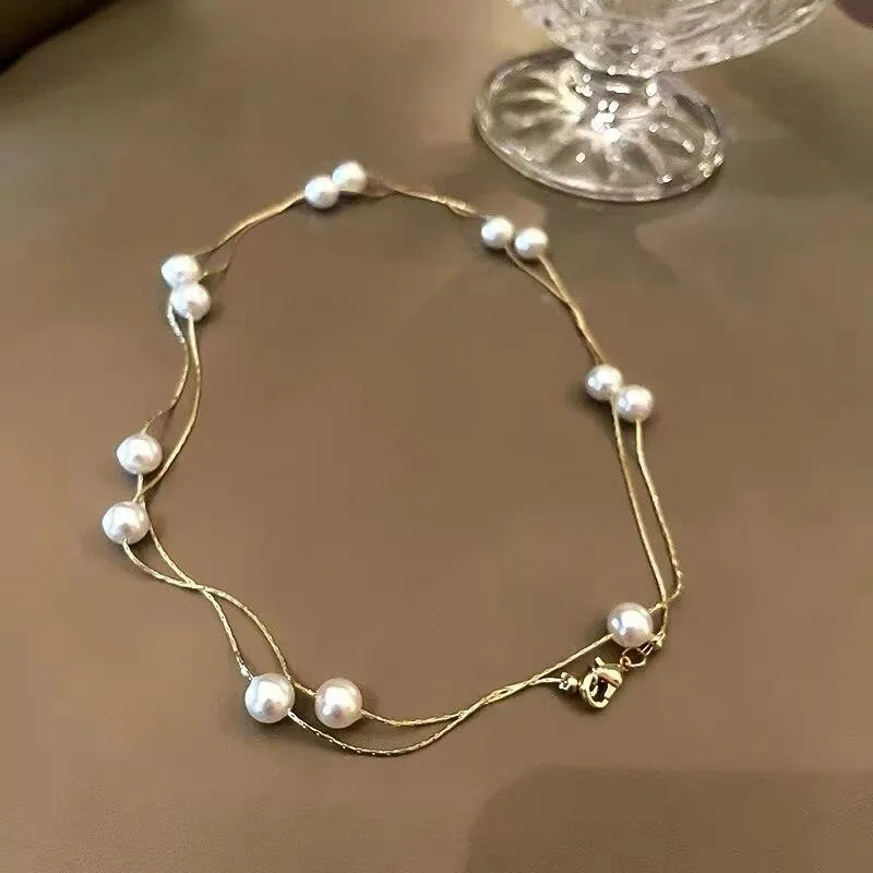 Elegant Double-Layer Pearl String Choker