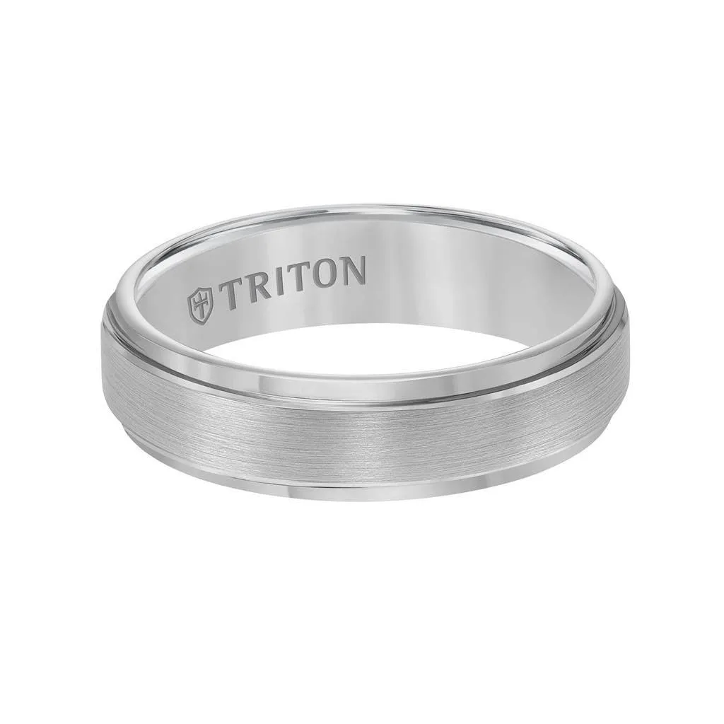 ELIAS Raised Brush Finished Center Tungsten Carbide Comfort Fit Band with Polished Step Edges by Triton Rings - 6 mm