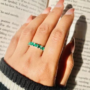 Elite Marquise Green Cz Band Silver Ring - From Purl