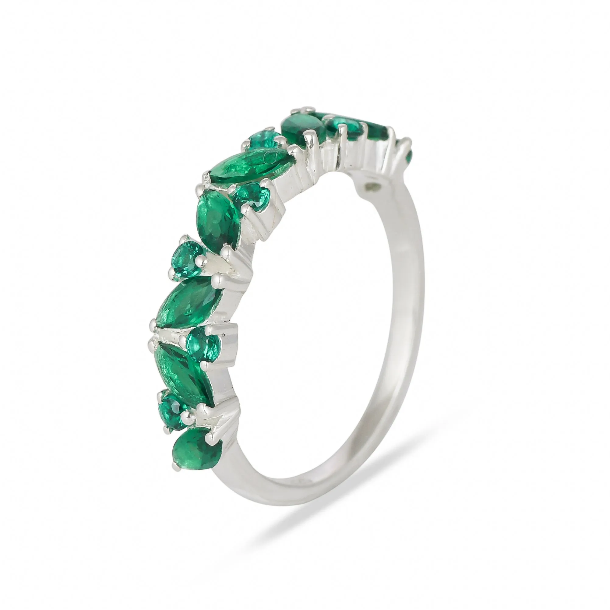 Elite Marquise Green Cz Band Silver Ring - From Purl