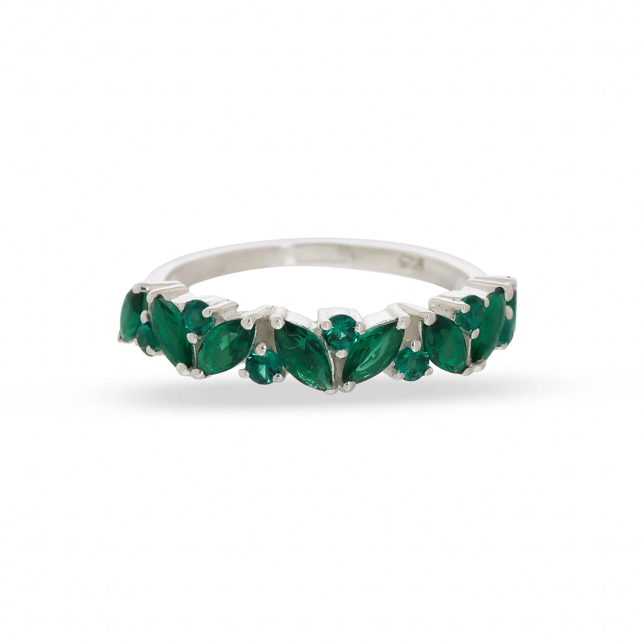 Elite Marquise Green Cz Band Silver Ring - From Purl