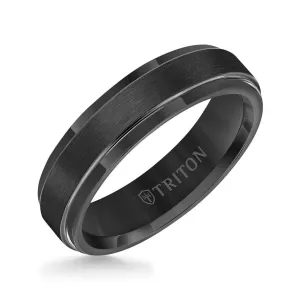 ELROY Raised Brush Finished Center Black Tungsten Carbide Comfort Fit Band with Polished Step Edges by Triton Rings - 6 mm