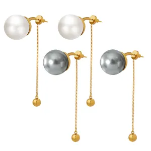 Exaggerated Fashionable Pearl Earrings with Gold-Plated Chain Pendant