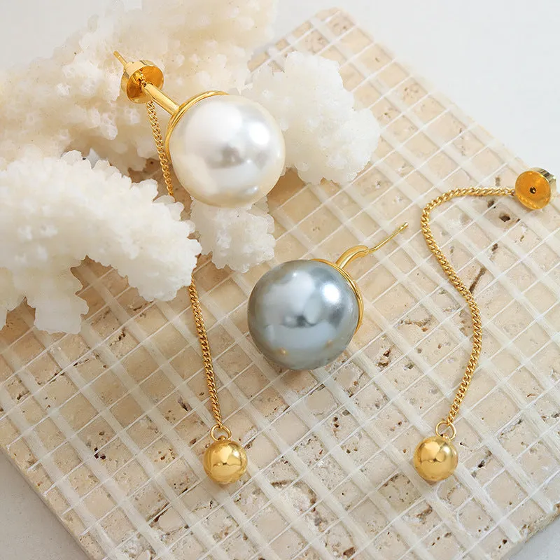 Exaggerated Fashionable Pearl Earrings with Gold-Plated Chain Pendant