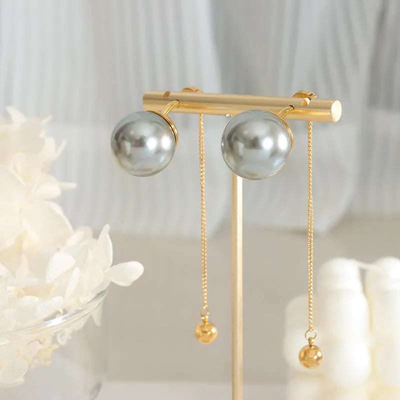 Exaggerated Fashionable Pearl Earrings with Gold-Plated Chain Pendant