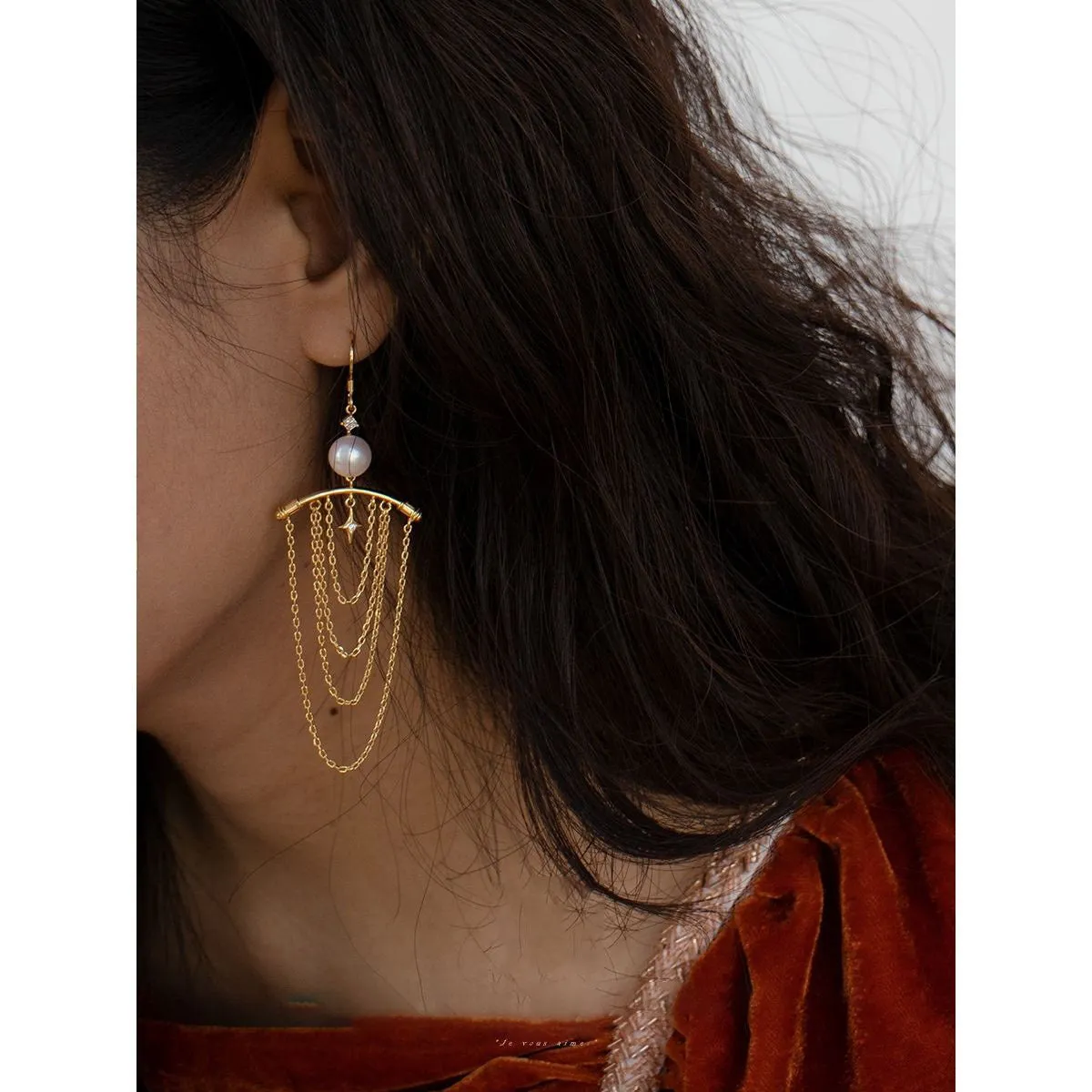 Exotic Gold Plated Dangle Earrings - Anti-Tarnish Finish