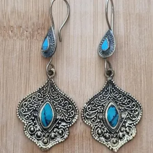 Exquisite Afghan Turquoise Tribal Earrings