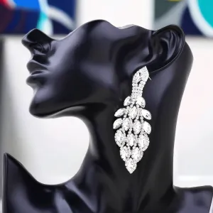 EXQUISITE – clear silver marquise rhinestone earrings