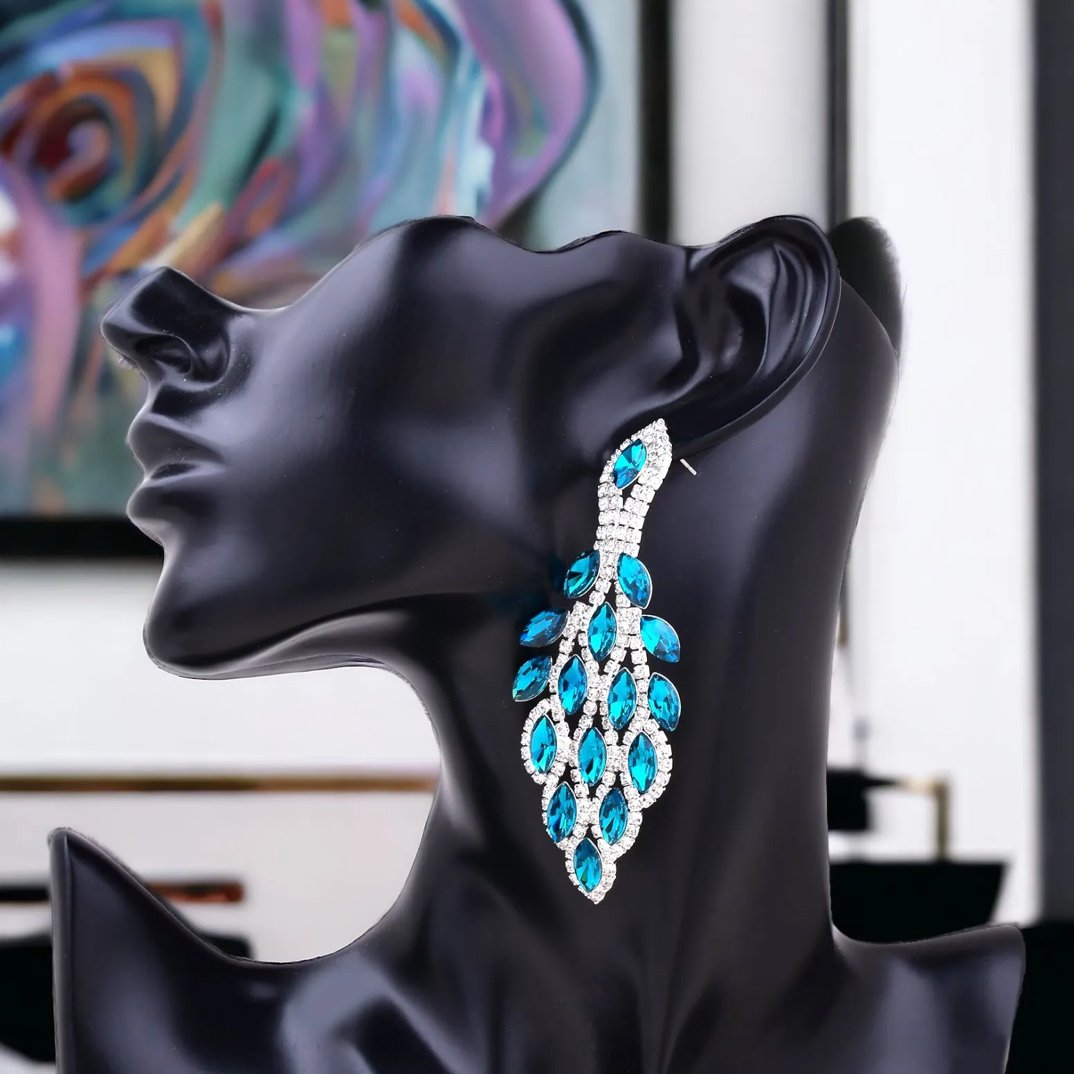 EXQUISITE - dark teal marquise rhinestone teardrop earrings