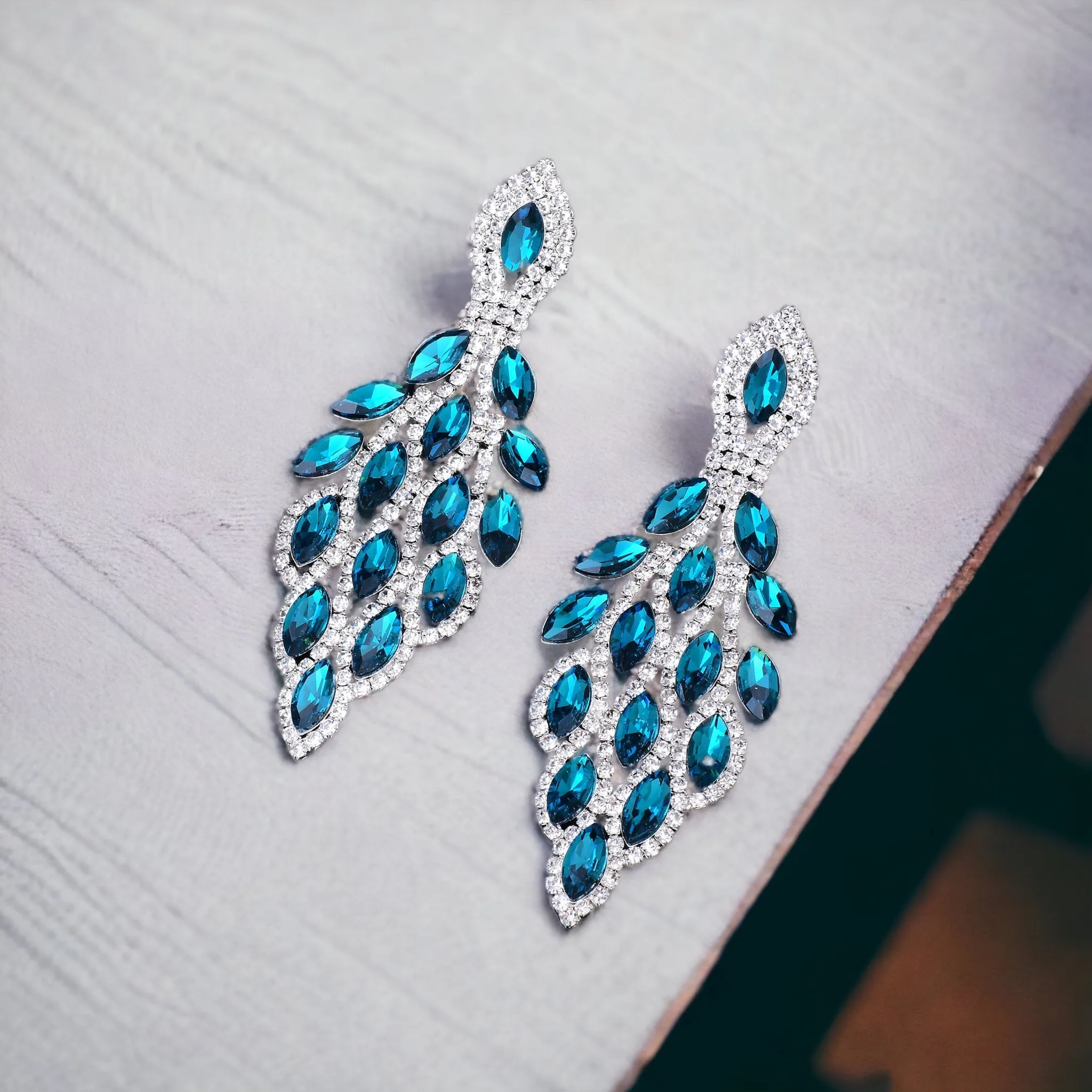 EXQUISITE - dark teal marquise rhinestone teardrop earrings