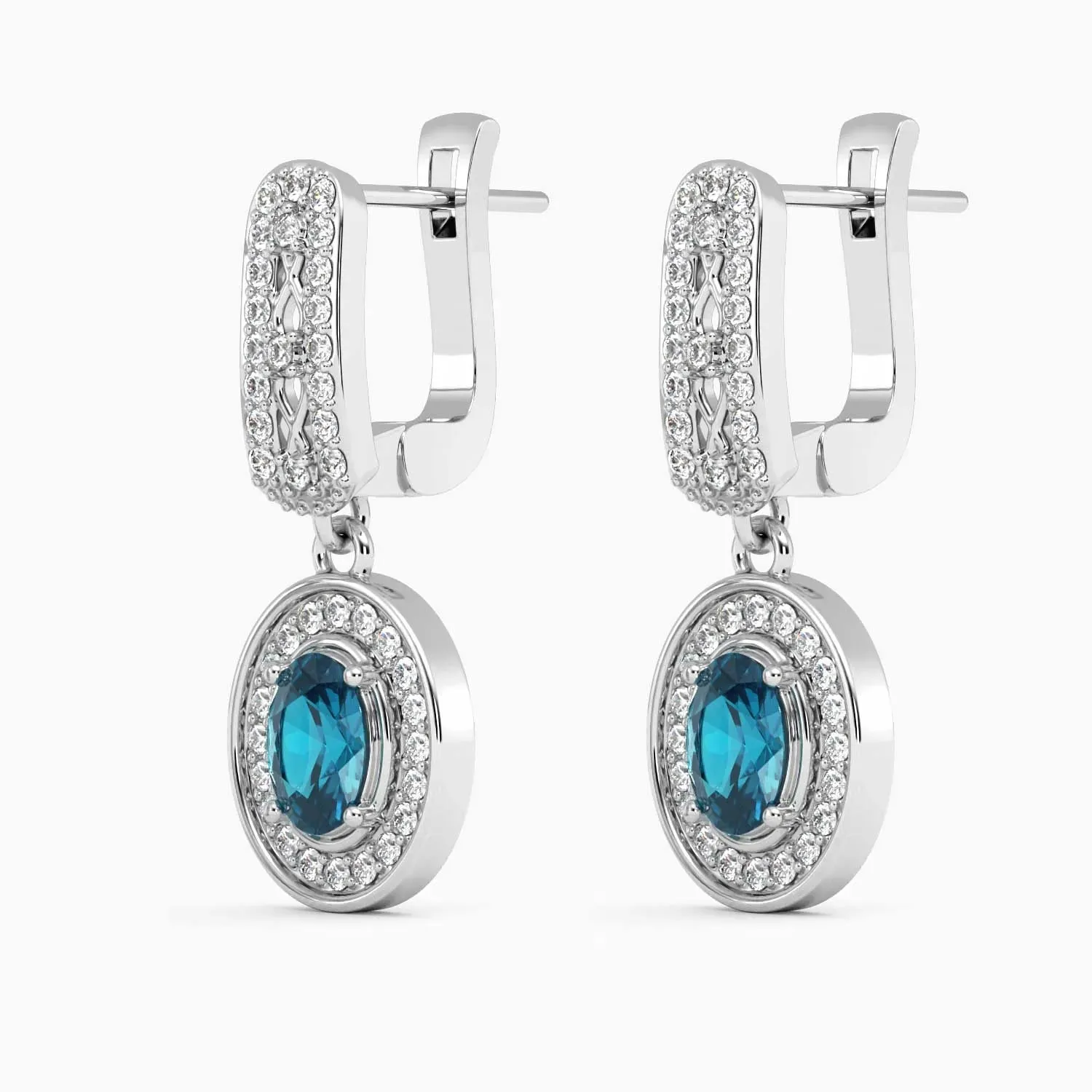 Exquisite Design: Designer Oval London Blue Topaz Drop Earrings