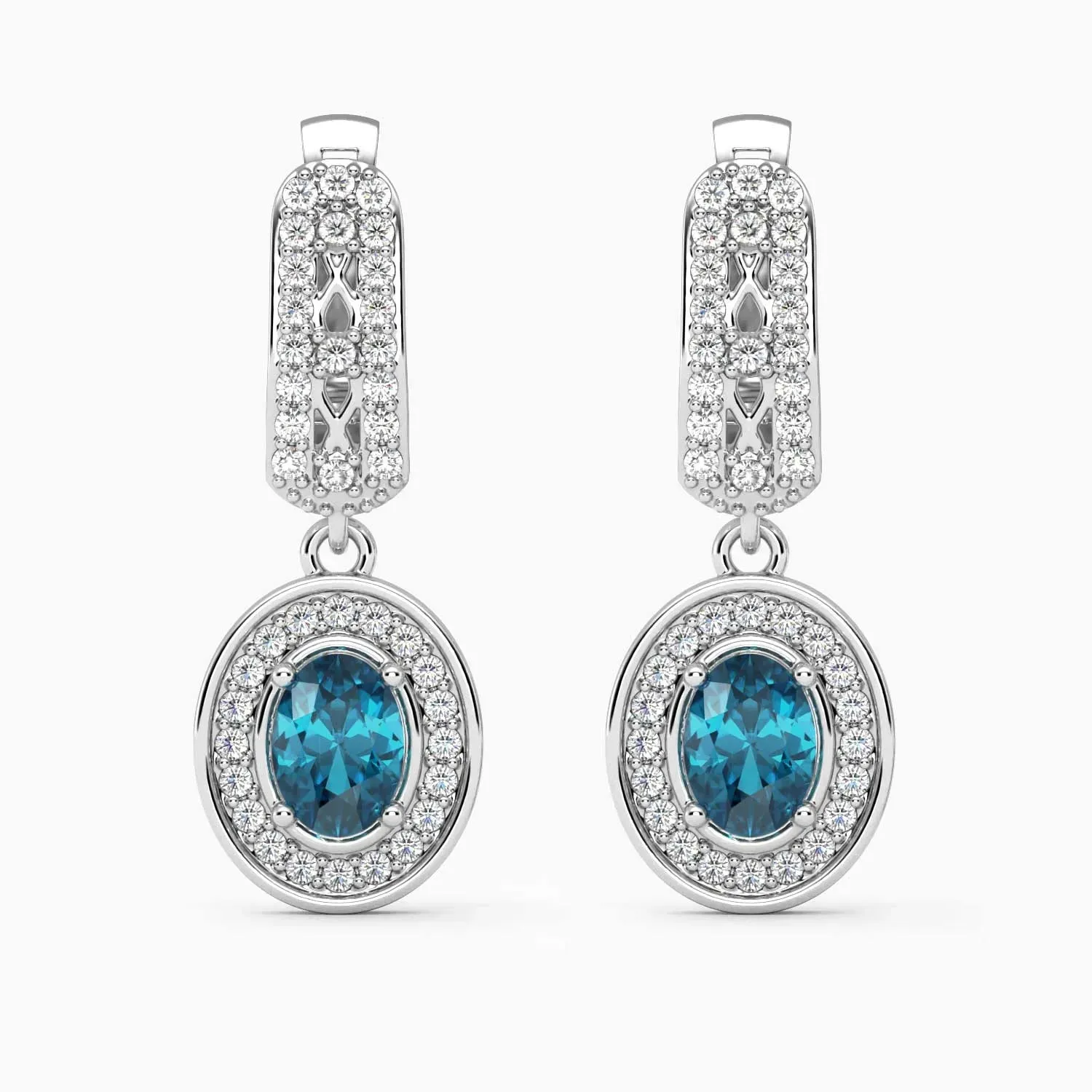 Exquisite Design: Designer Oval London Blue Topaz Drop Earrings