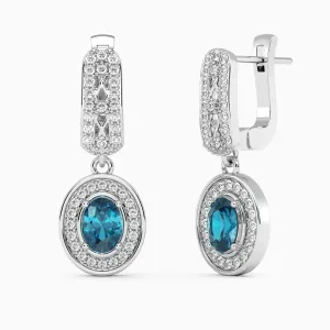 Exquisite Design: Designer Oval London Blue Topaz Drop Earrings