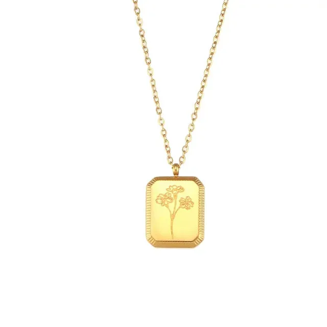 Exquisite Gold Plated Flower Birthstone Necklaces