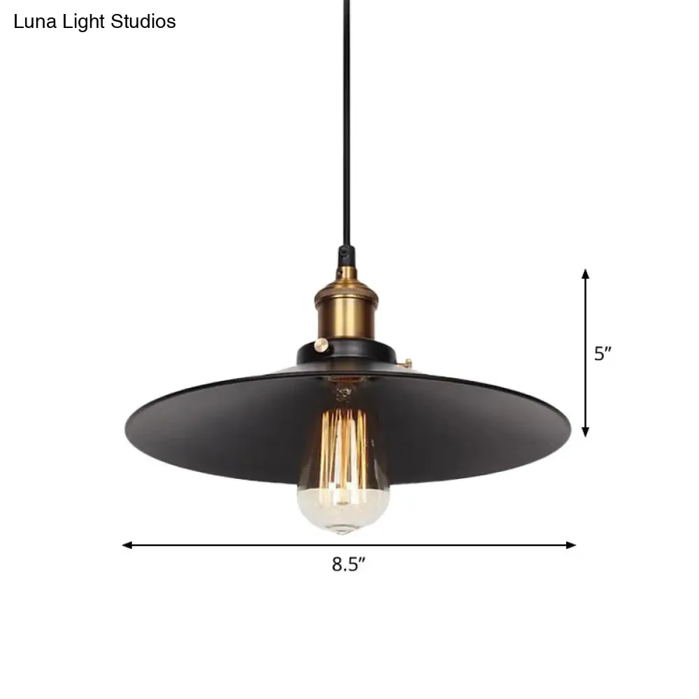 Factory Flying Saucer Ceiling Pendant Hanging Lamp - 8.5"/12" Wide, Single-Bulb, Metal, Black