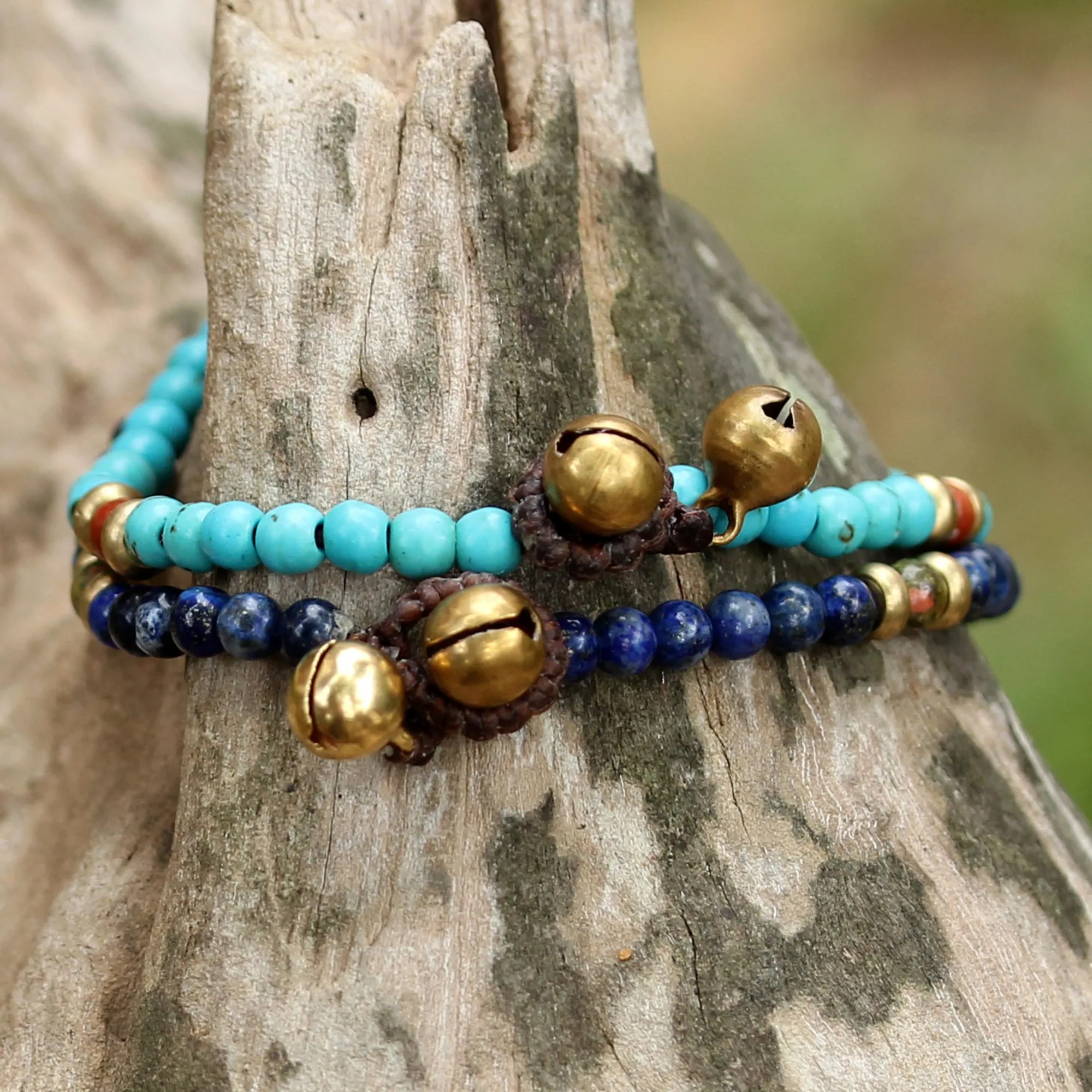 Fantastic Blue Two Jasper and Unakite Multi-Gem Beaded Bracelets