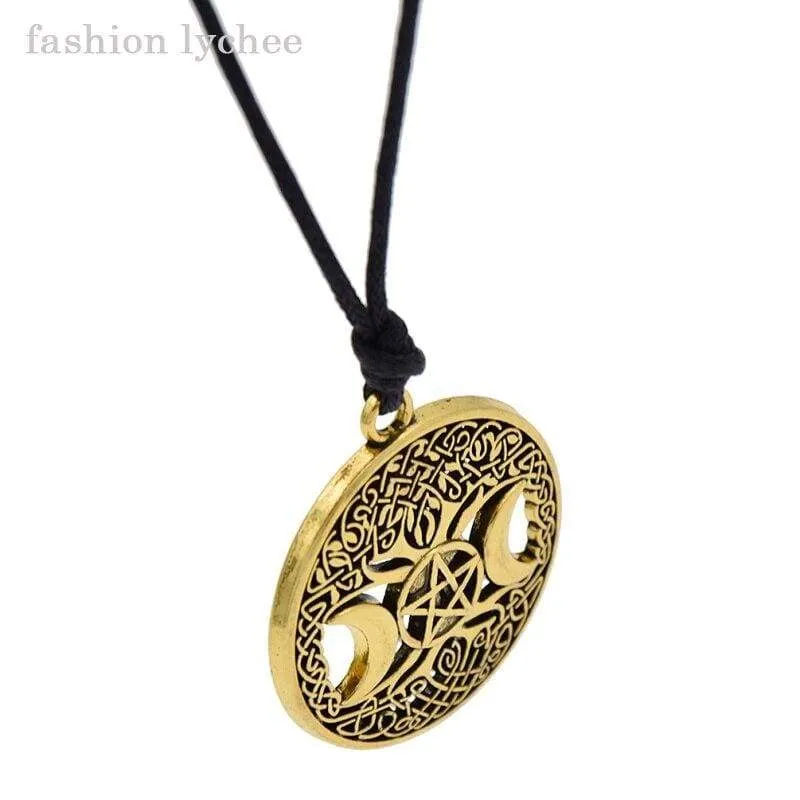 fashion lychee Vintage Triple Moon Goddess Tree Of Life Pendant Necklace Wiccan Pentagram Supernatural Amulet