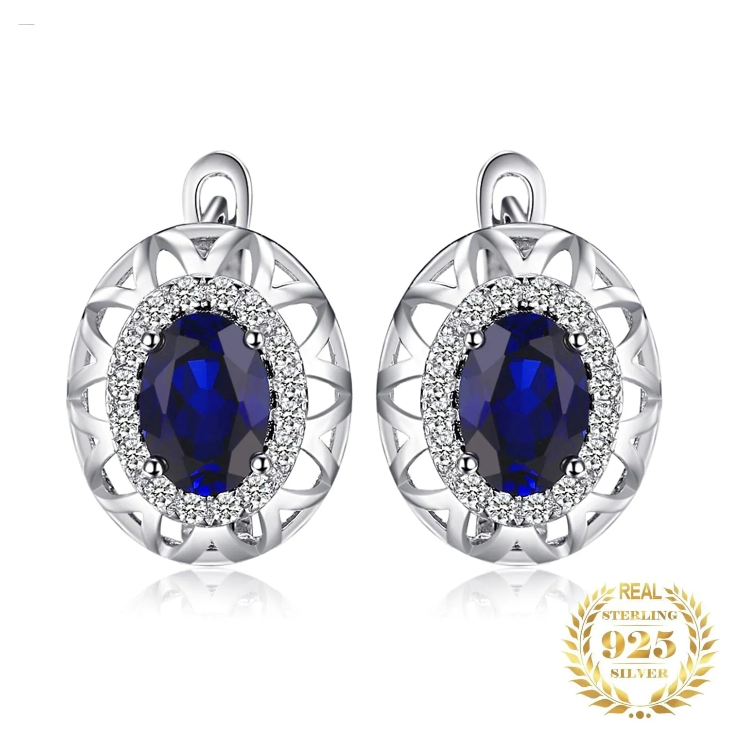 Fashion Statement Oval-Cut Created Sapphire Hoop Earrings  - 925 Sterling Silver