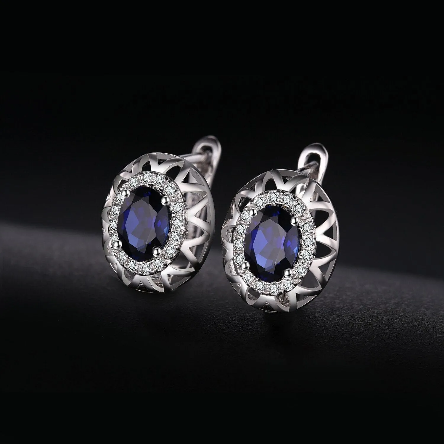 Fashion Statement Oval-Cut Created Sapphire Hoop Earrings  - 925 Sterling Silver