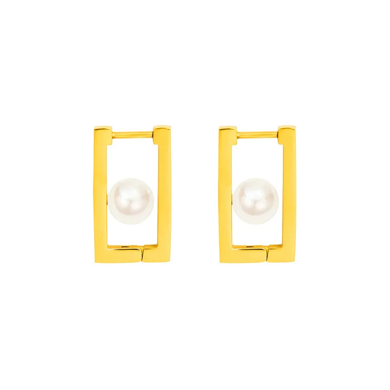 Fashionable Geometric Rectangle Pearl Earrings