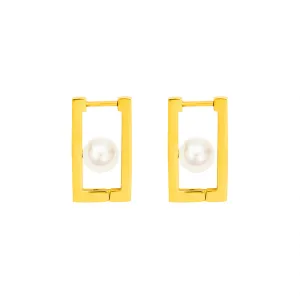 Fashionable Geometric Rectangle Pearl Earrings