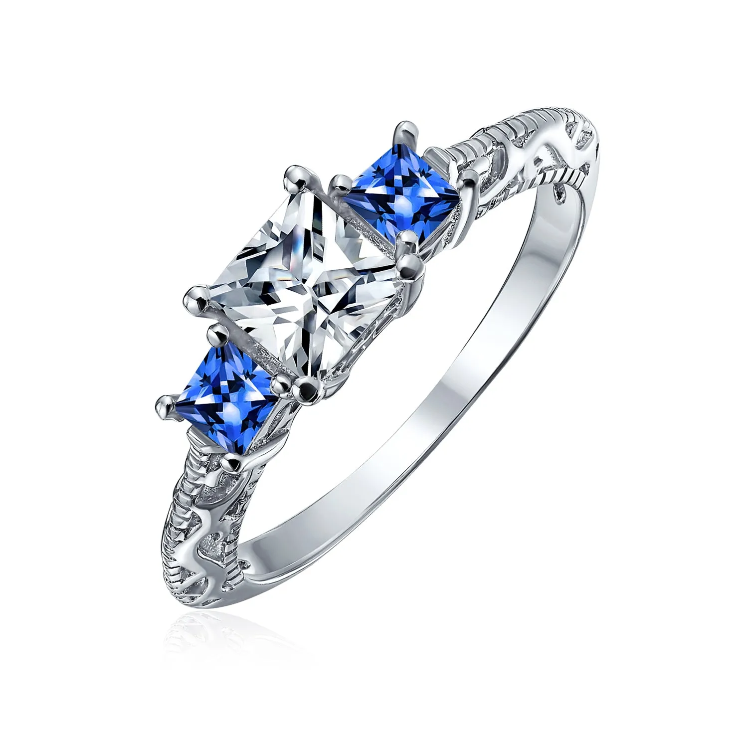 Filigree 3CT Solitaire 3 Stone CZ Engagement Ring .925 Sterling Silver