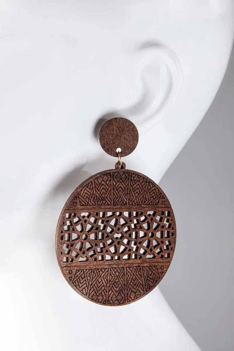 Filigree Laser Cut Wood Circle Earrings