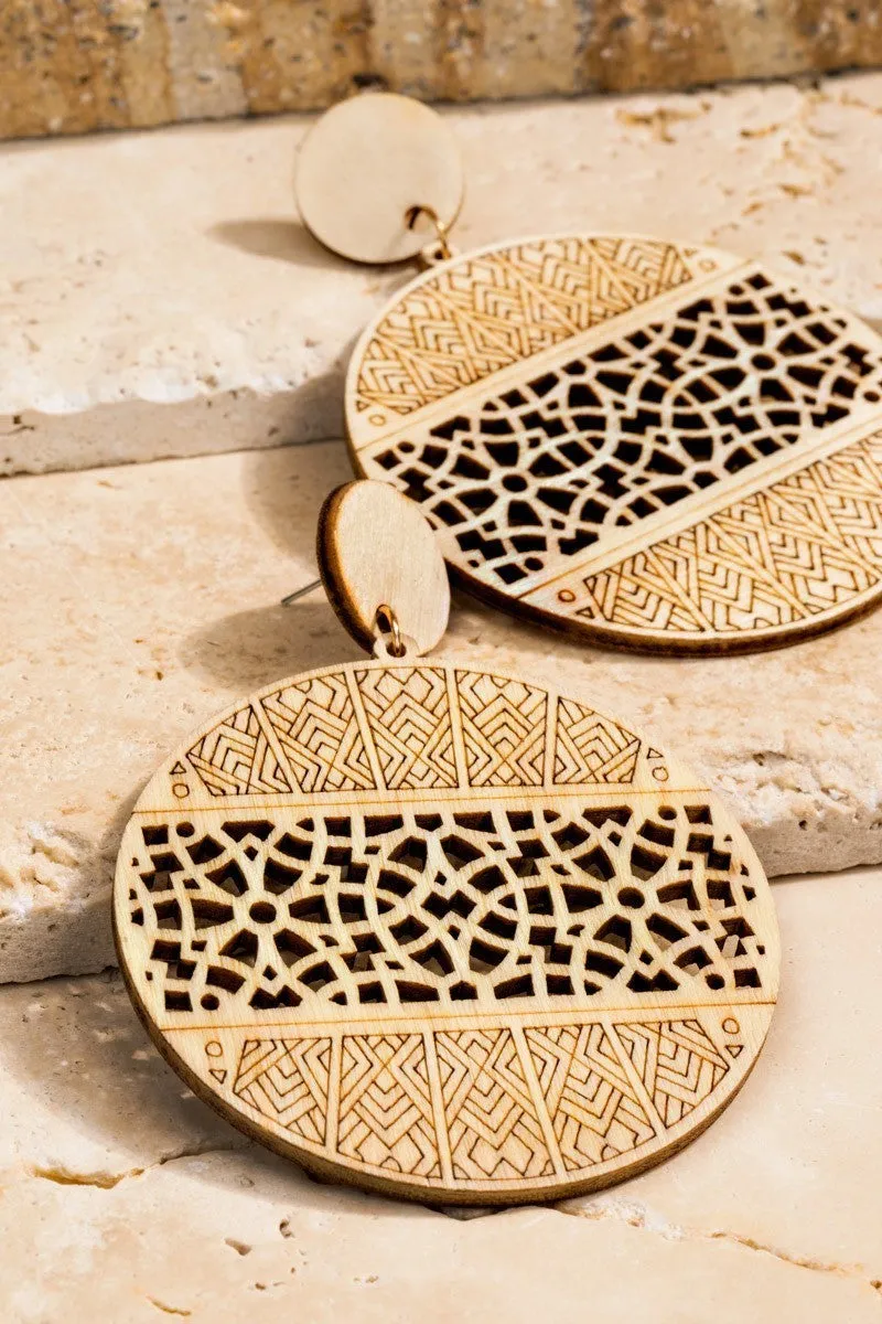 Filigree Laser Cut Wood Circle Earrings