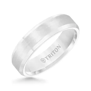 FORBES Polished Beveled Edge Satin Finish White Tungsten Carbide Comfort Fit Wedding Band by Triton Rings - 6 mm