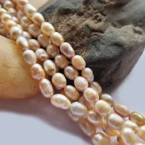 Freshwater, Pear, Real, Pearl, Sold, Per, Line, about,  47 Beads, String, Oval Natural, Color Size, Approximately 6x8mm