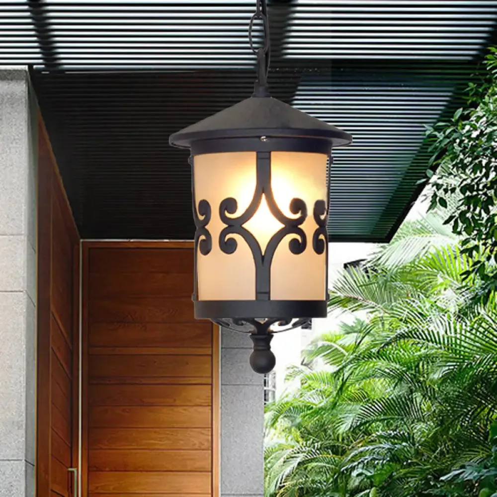 Glass Coffee Pendant Lantern: Clear/White, 1 Bulb, Countryside Balcony Lighting Fixture