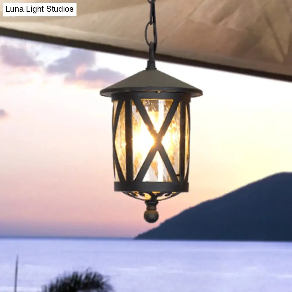 Glass Coffee Pendant Lantern: Clear/White, 1 Bulb, Countryside Balcony Lighting Fixture