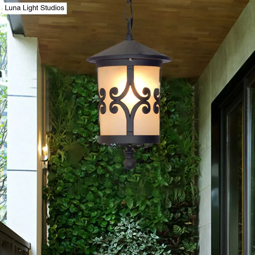 Glass Coffee Pendant Lantern: Clear/White, 1 Bulb, Countryside Balcony Lighting Fixture