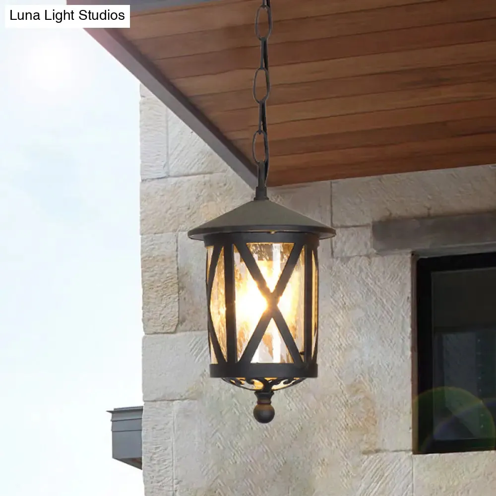 Glass Coffee Pendant Lantern: Clear/White, 1 Bulb, Countryside Balcony Lighting Fixture