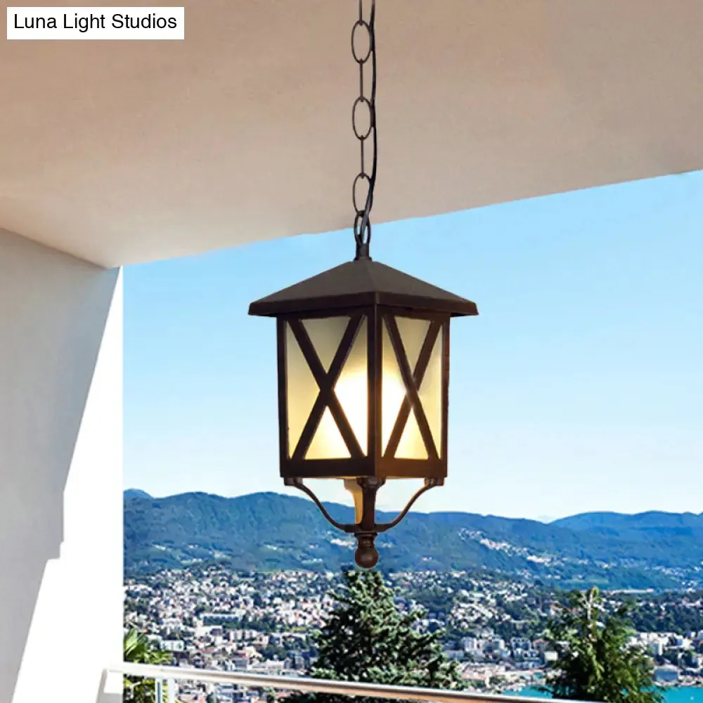 Glass Coffee Pendant Lantern: Clear/White, 1 Bulb, Countryside Balcony Lighting Fixture