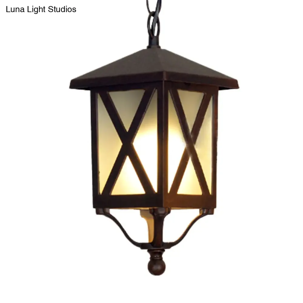 Glass Coffee Pendant Lantern: Clear/White, 1 Bulb, Countryside Balcony Lighting Fixture