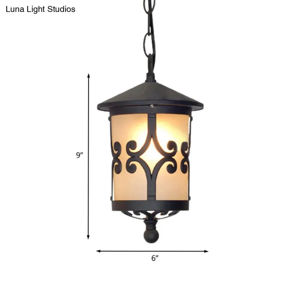 Glass Coffee Pendant Lantern: Clear/White, 1 Bulb, Countryside Balcony Lighting Fixture